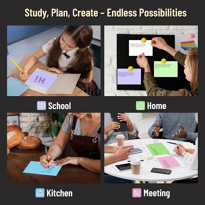 200 Pcs Colored Index Cards 4 x 6 Inch Ruled Index Cards, College Ruled Flash Cards for School, College, Office and Home Organization, Durable Study To Do List Note Cards with Lines, 5 Pack of 40