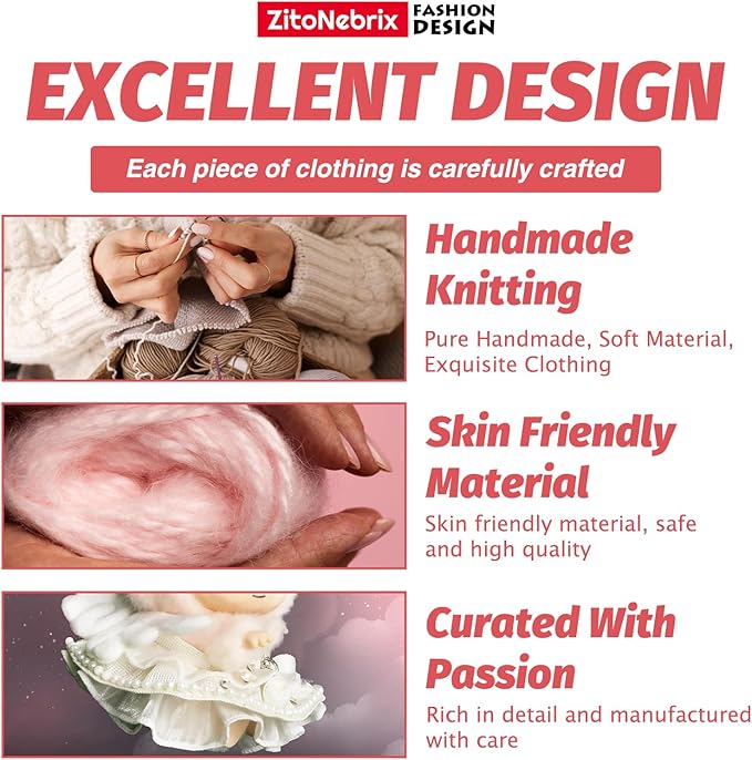 Cloth for 15cm ＆ 17cm Doll, 2pcs Doll Clothes Outfit Set for 1st/2nd/3rd Gen Dolls, Include - Crystal White Dress , White Bow, Angel Wings