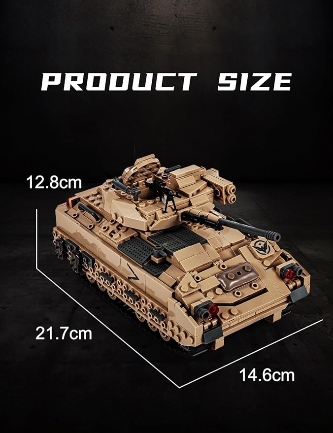 SEMKY Military Series M2 Bradley Tank MOC Building Blocks and Engineering Toy（1350 Pieces），with 3 Figure,WW2 Army Tank for Kid and Military Fan