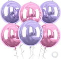 Pink Purple Giant 4D Foil Balloons, 6 Pcs Large Metallic Pink and Purple Round Balloons, 22 Inch Big Round Foil Balloon for Wedding Prom Birthday Party Baby Shower Decorations