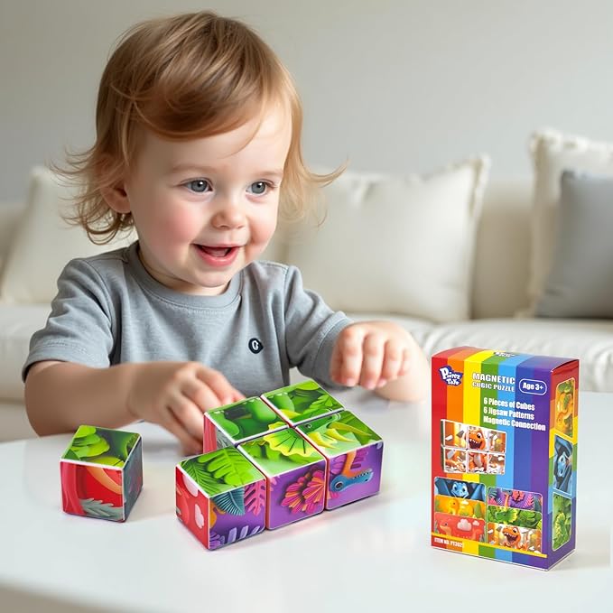 Magnetic Blocks for Toddlers, Dinosaur Theme Magnet Puzzle for Kids, Montessori Toys for 1+, Sensory Toys for Boys & Girls Ages 3 4 5 6