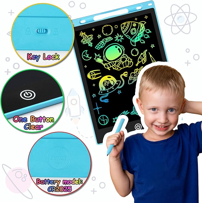 12 Inch LCD Writing Tablet - Colorful Electronic Drawing Pad & Doodle Board for Kids Ages 3-8, Erasable Educational Toy, Birthday and Christmas Gift for Girls and Boys (Blue)