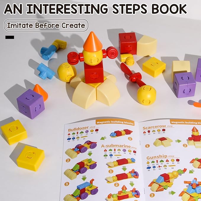 LOOIKOOS Magnetic Blocks,Magnetic Building Tiles for Kids 3-5 4-6,Montessori Toys for 3 4 5 6 Year Old Boy,Preschool STEM Educational Sensory Magnet Vehicle Toys for Ages 3-5 4-6 Year Old Boys