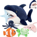 MaoGoLan Soft Shark Stuffed Animals in Bulk Plush Shark Toys with 5 Sea Animals Inside - Octopus Turtle Clown Fish Starfish Stingray, Kids Party Favors Valentine's Day Christmas