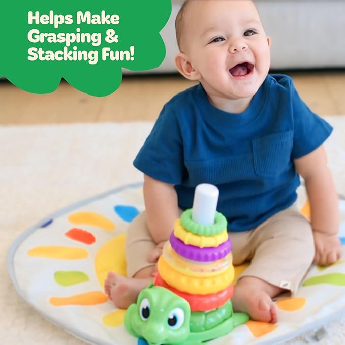 Move2Play Stacking Toy, Includes 7 Unique Rings, Montessori Development, Baby Toy, Gift for 1 Year Old Boys & Girls, Ages 0-6+, 9, 10, 12, 18+ Months (Turtle Stacker)