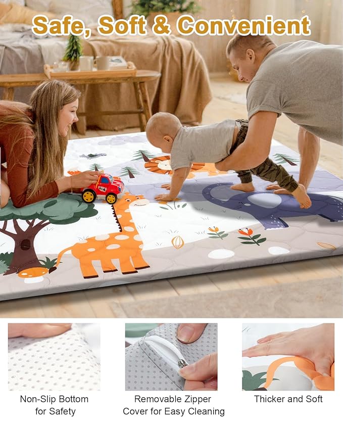 Premium Foam Baby Play Mat 47" x 47" – Removable & Machine Washable Cover, Extra Thick Padding Playpen Mat, Non-Slip Crawling Mat, Easy to Clean for Infants, Toddlers & Babies