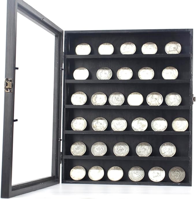 Challenge Coin Display Wall Mount, Military Coin Display Box with Removable Shelf, Poker Chip Holder, Lockable Cabinet Rack Stand
