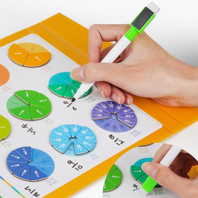 Magnetic Fraction Demonstration Book, Magnetic Fraction Tiles, Magnetic Fraction Disc Set, Magnetic Math Master Set - 102 PCS, Educational Fraction Puzzle for Teaching (Zebra, 2, Set)