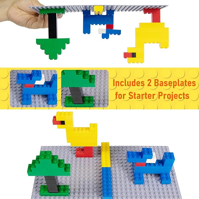 560 Pieces Classic Building Blocks Bulk with 2 Baseplates, Building Bricks in 7 Size and 8 Color, Compatible with All Major Bricks, for Kids & MOC Lovers