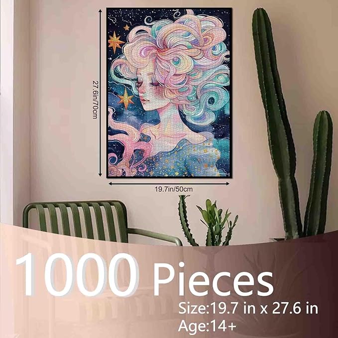 Tucocoo 1000 Piece Jigsaw Puzzles for Adults Fantasy Woman Painting Jigsaw Puzzle Celestial Goddess 1000 Pieces Puzzles for Challenging Family Activity Game Night Sky Stars Art DIY Puzzle Wall Decor