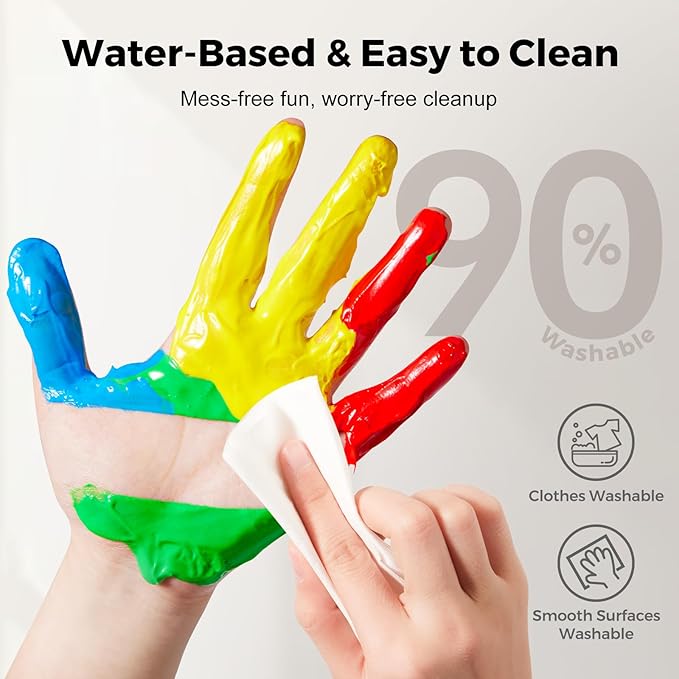 Jar Melo Washable Finger Paints for Toddlers, 10 Colors Large Capacity (2.1fl oz), Non Toxic Baby Paint for Hand and Feet, Safe Art Supplies, Preschool Learning Gifts for Kids Age 2+