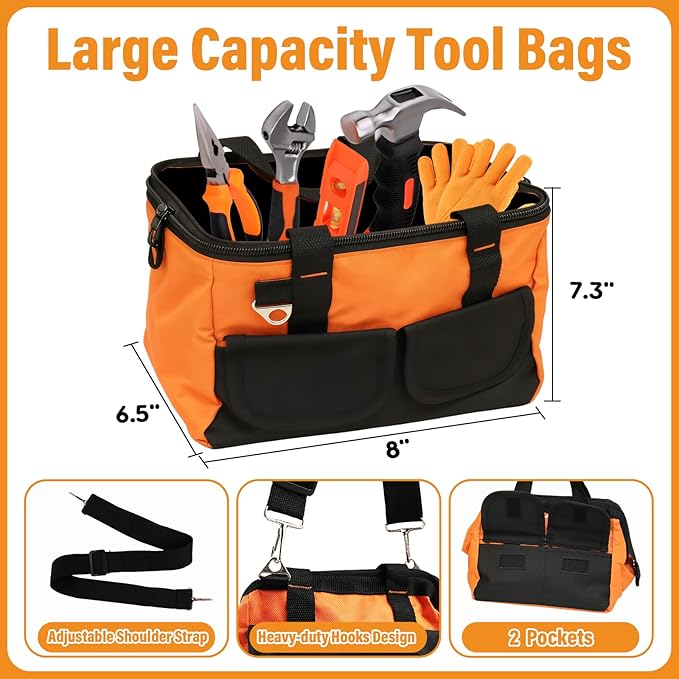 27-Piece Orange Kids Tool Set with Tool Storage Bag, Real Hand Tool Kit for Boys & Girls, Children Learning Tools for DIY Building, Woodworking and Construction, 6+ Years Old Birthday