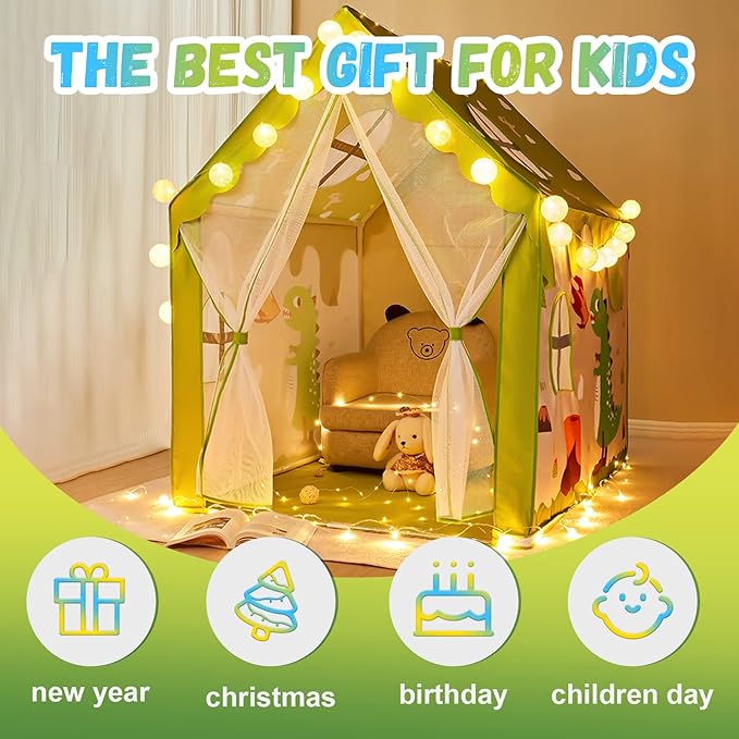 TTLOJ Gift for Christmas Dinosaur Style Kids Play Tents for Boys Girls, Castle Tent, Large Playhouse Toy for Toddler Play House, Teepee Tent Indoor Outdoor (Ball Lights NOT Included