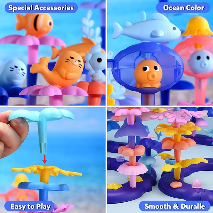 Doloowee 156Pcs Flower Garden Building Toys for Girls 3 4 5 6 7 8Year Old, Upgrade DIY Marine Coral Stacking Toys, STEM Preschool Educational Toddler Toys