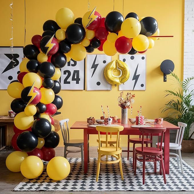 Red Black Yellow Balloons,12inch Balloons Lightning Printed Party Balloons Confetti Black Yellow Decoration for Boy Girls Cartoons Themed Party Birthdays Baby Showers Holiday Party