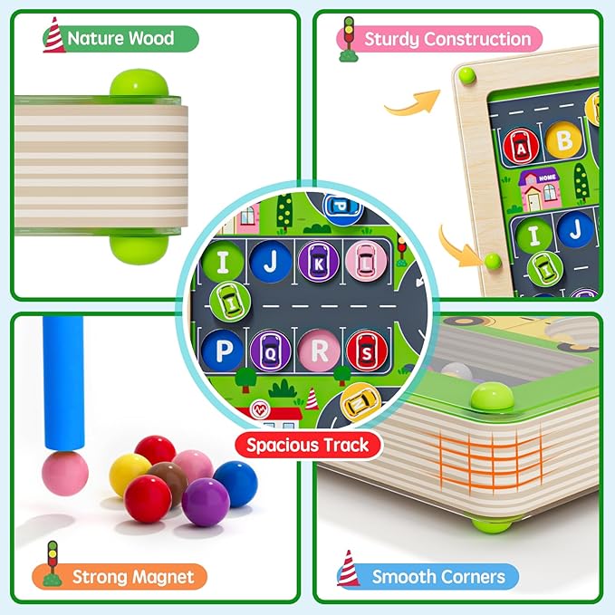 Magnetic Maze 2 in 1 Double Side Color and Number Maze Alphabet Puzzle Board for 3-5 Boys and Girls Kids Montessori Educational Toys (Car, One Size)