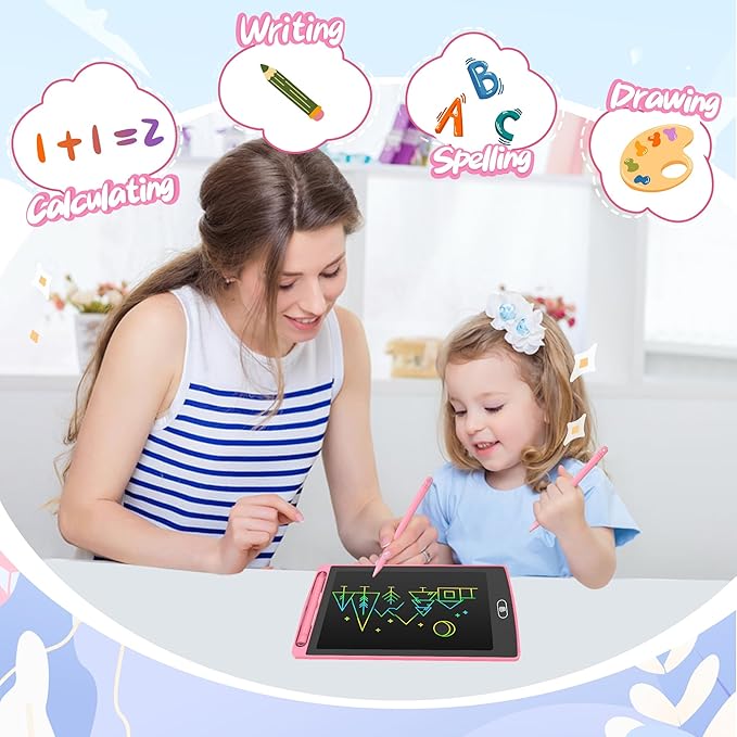 LCD Writing Tablet for Kids 12.5 Inch, Doodle Pad, Colorful Writing Board, LCD Drawing Board Erasable,Toys for Kids, Birthday Day Gifts for 3 4 5 6 7 8 Year Old Girls Boys, Blue (Black+Pink)