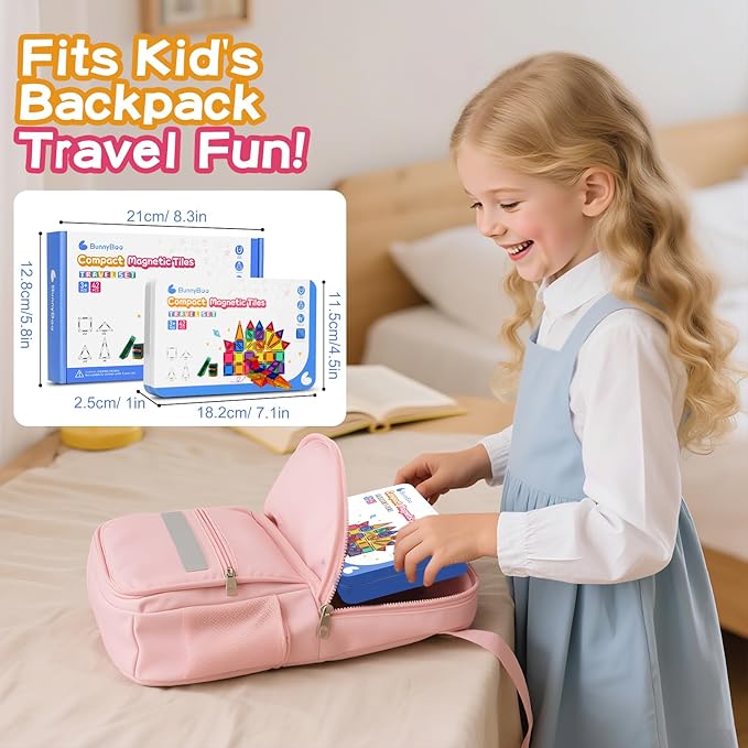 Travel Magnetic Tiles Toddler Toy Set, 42PC Mini Magnetic Tiles & Building Blocks for Kids, Portable STEM Sensory Toys for Restaurant & Airplane, Gift for 3+ Years Old Boys Girls with Iron Case