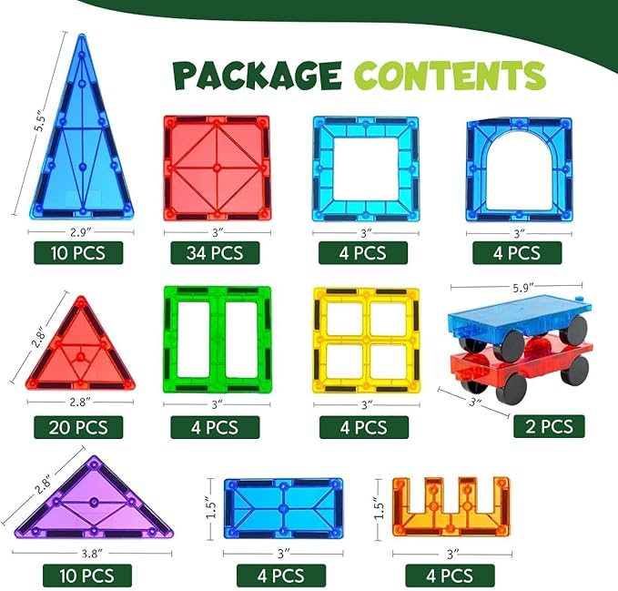 Magnetic Tiles 136 PCS with 2 Cars – STEM Building Blocks for Kids, Educational Gift for Boys & Girls