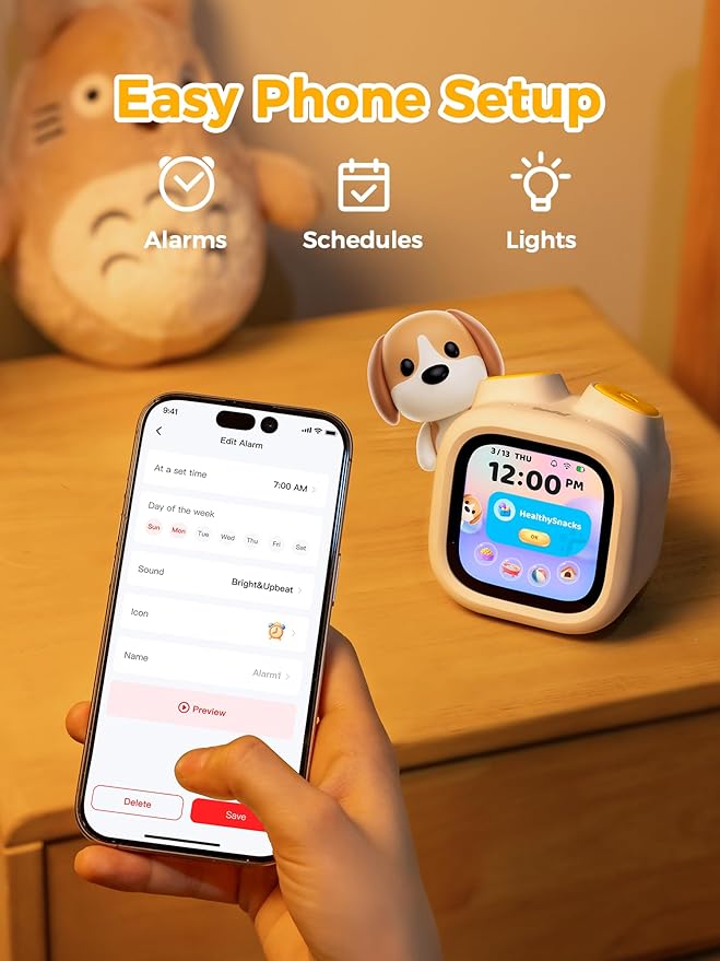 Think Academy PawPal Digital Pet Alarm Clock with 3.8" Touchscreen - Habit-Building Sleep Trainer with OK-to-Wake, Stories, Music, White Noise & Nightlight for Kids Ages 3-8 Gift