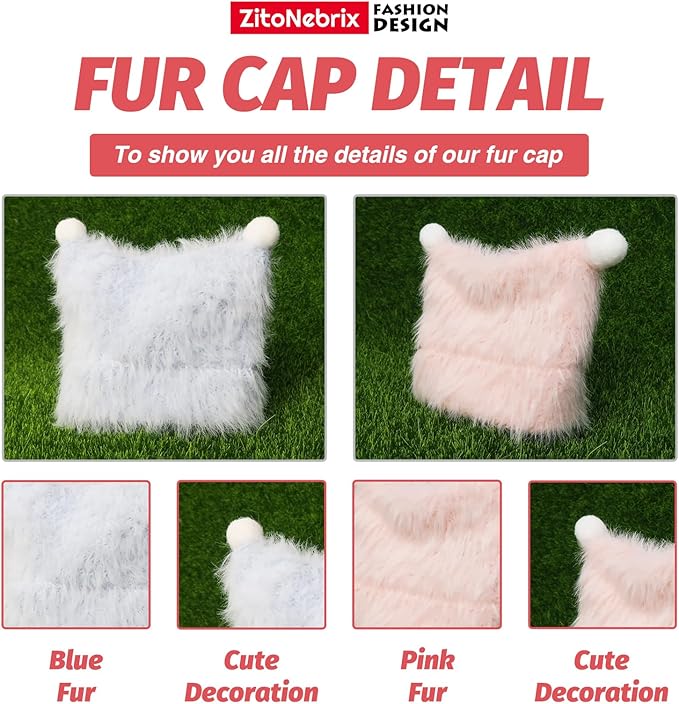 2 Sets of Clothes for Doll, 8 Pcs Accessories for 17cm & 15cm Outfits (No Doll), Double Joy Twin Pack - Fluffy: Blue hat + Blue Clothes + Pink hat + Pink Clothes + 2 White Scarves + 2 White Trousers
