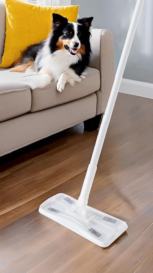 Eyliden Sweeper Mop with 58" Long Handle, 36 Disposable Refills - 12 Heavy-Duty Pet Hair Cleaning Pads, 24 Dry Sweeping Cloths, Dry Dust Mops Kit for Multi Surface Floor Cleaning (White)