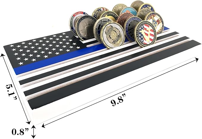 Glamtune 6 Row Coin Holder American Flag Display Stand Thin Blue Line Military Challenge Coin Case