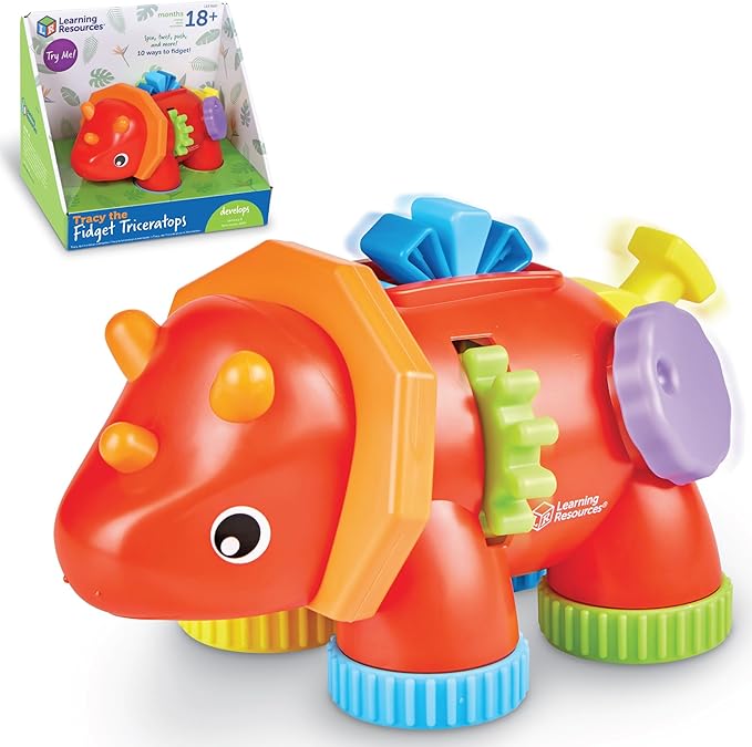 Learning Resources Tracy the Fidget Triceratops, Baby Toys, Sensory Toys For Toddlers, Fine Motor toys, Montessori Toys,1 Piece, Ages 18 Months+