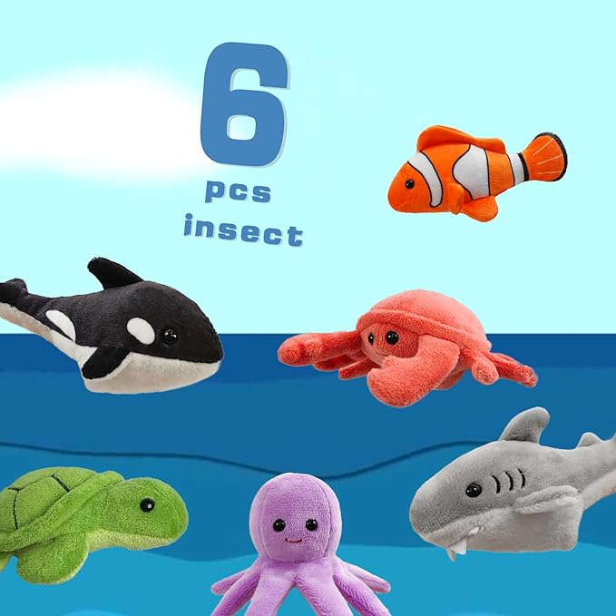 6pcs Finger Puppets Set, Cute Sea Animal Finger Puppet for Role-Playing Mini Hand Puppets Suitable for Kids,Sea Animal Puppets for Storytelling, Realistic Finger Puppet for Toddlers.