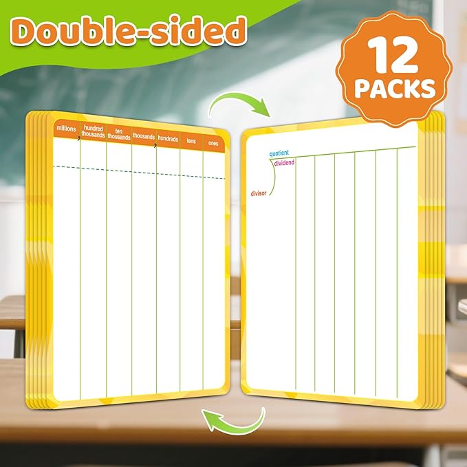 12 Packs Long Division & Multiplication Flash Cards: Math Manipulative Dry Erase Board, Math Games Chart for 2nd 3rd 4th Grade Classroom Must Haves, Homeschool Supplies Teacher Essentials