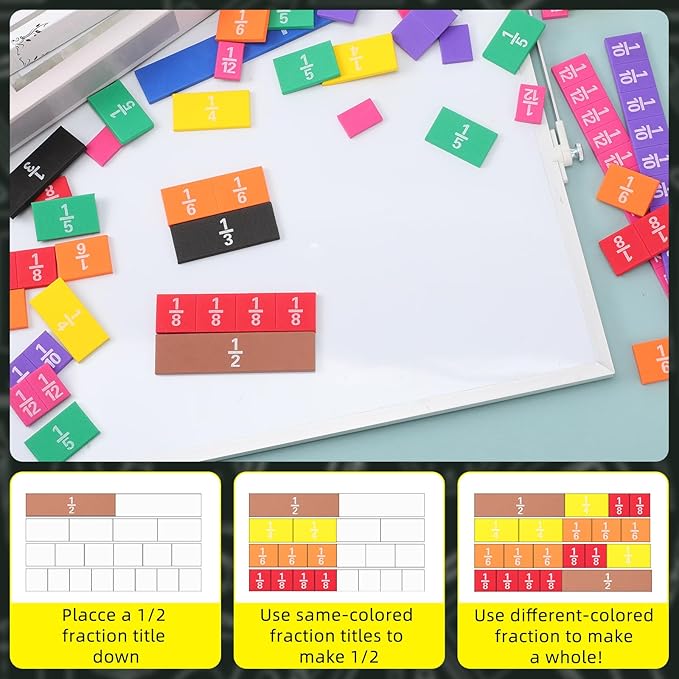 15 Sets Fraction Tiles Fraction Manipulatives for Preschool Elementary School Educational Math Learning Manipulatives for Teacher Bulk with Storage Box