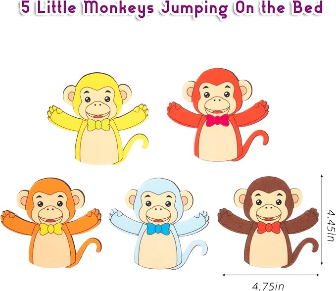 5 Little Monkeys Finger Puppets for Kids, 5 Pack Nursery Rhyme Finger Puppets Toy, Perfect for Parent-Child Interaction, Classroom Activities, Bedtime Storytelling