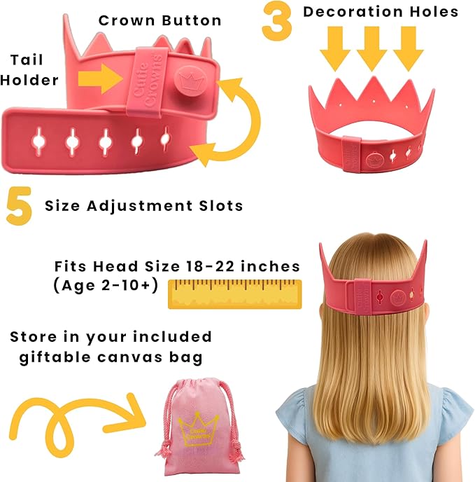 Birthday Crown for Kids Classroom – Adjustable Soft Silicone Princess Crown, Ages 2–10+, BPA Free, Dishwasher Safe
