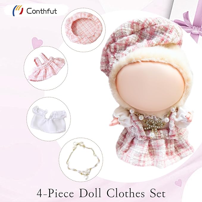 Doll Clothes,17cm/15cm Dolls Outfit Set,Dress for Doll,Stylish Clothes Set Dress Up (No Doll) (Pink)