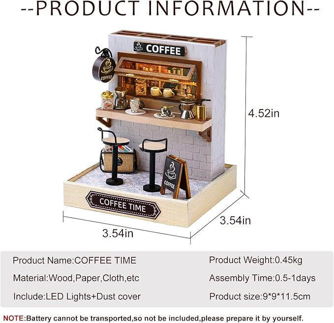 CUTEROOM DIY Doll House Miniature Furniture Wooden House Kit with Dust Cover & LED Light and Accessories - New Three Styles QT Series Dollhouse (QT048)