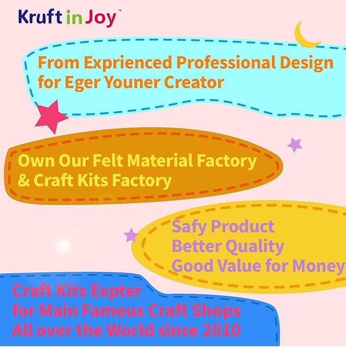 Kruft in Joy My First Sewing Kit Fun Felt Craft for Kids-8 Easy DIY Project twiggle Stuffed Animal Doll Plush Pillow Bag Charms Unicorn Mermaid Bear Fox Owl,Learn to Sew Embroidery Gift for Girl 5 12