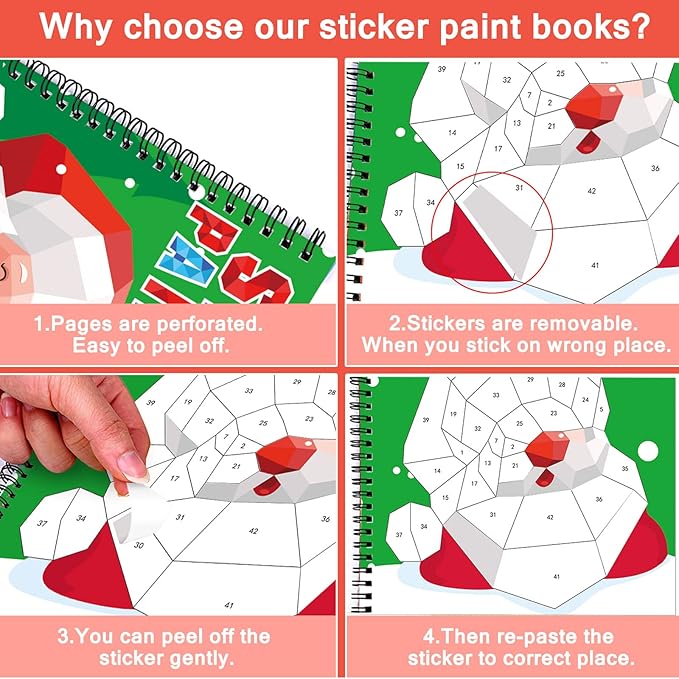 Omgouue 2PCS Christmas Crafts for Kids Ages 4-8 Sticker Paint Books Includes Elf Santa Penguins Snowman and More Designs Gift Party Create 20 Pictures Sticker Sheets are Separate