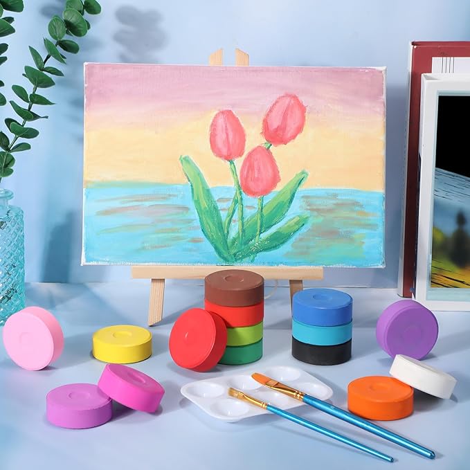 Nuanchu 15 Pcs Tempera Paint Cakes 15 Colors Tempera Paint Washable Art Supplies for Painting Drawing Crafts Activities