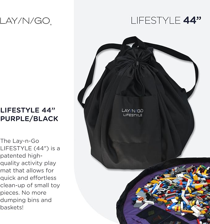 Lay-n-Go 2-in-1 Small Portable Drawstring Toys Storage Organizer and Play Mat for Room and Travel, Made for Kids and Toddlers with a Durable Patented Design