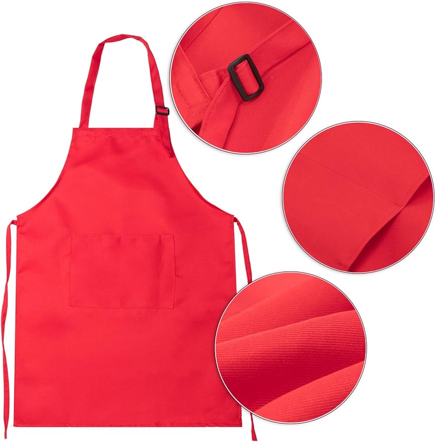 SATINIOR 8 Set Kids Apron and Chef Hat Set Kids Apron with 2 Pockets Adjustable for Boys Girl's Cooking Baking Painting