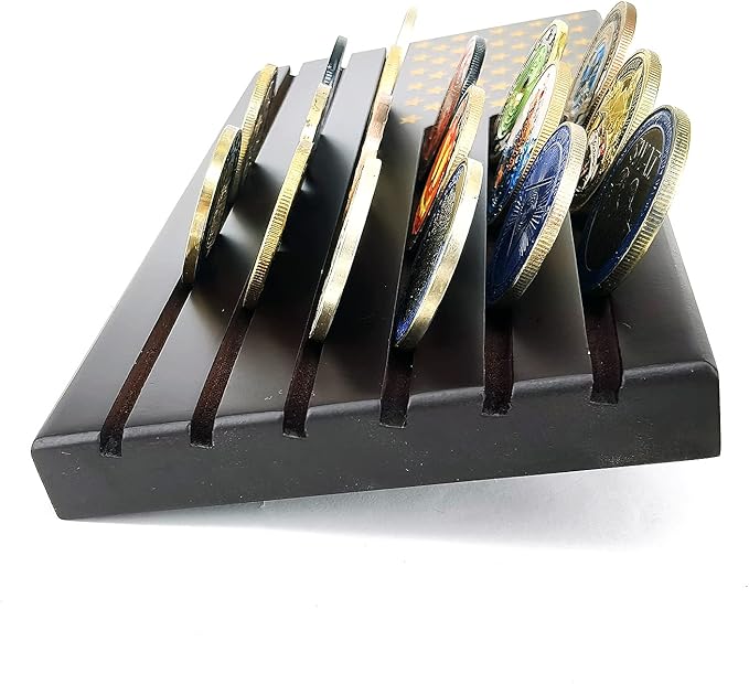 Aomcisi 6 Rows Coin Holder, Challenge Coin Display Stand Military Coin Holder Holds 36-40 Coins