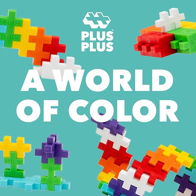 PLUS PLUS 240 Piece Interlocking Building Blocks for Kids, Open Ended Connecting Toys, STEM Bin Mini Manipulatives - Rainbow Mix Play Tube & Baseplate