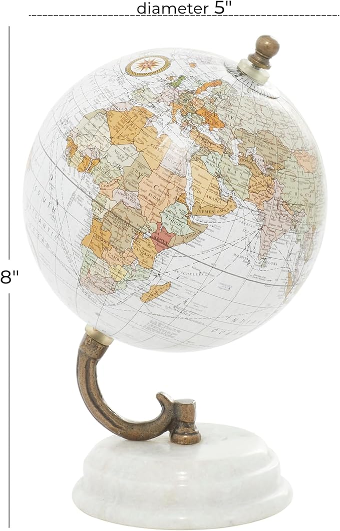 Deco 79 Marble Globe with White Marble Base, 5' x 5' x 8', White
