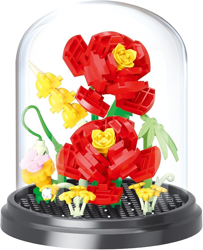 Rose Love Home Bouquets Dust Cover Set Building Toy Creative Assembly Bonsai Tree, Ideal for Valentine's Anniversaries Birthday