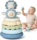 Moonkie Dinosaur Baby Stacking Toys | 7-Piece Silicone Rings for Teething Relief | Educational Toy for Infants & Toddlers 6 Months+ | Baby Shower or Birthday Gift for Boys