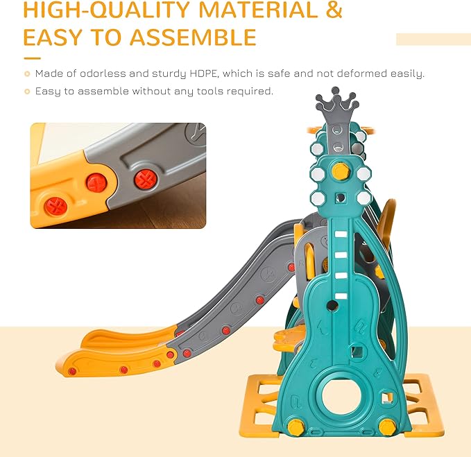 Qaba 4 in 1 Toddler Swing and Slide Set, Kids Slide for Aged 1.5-3 with Climber, Ultra-Safety, Basketball Hoop, Baby Playground Set, Fun Indoor/Outdoor Playset Exercise Toy