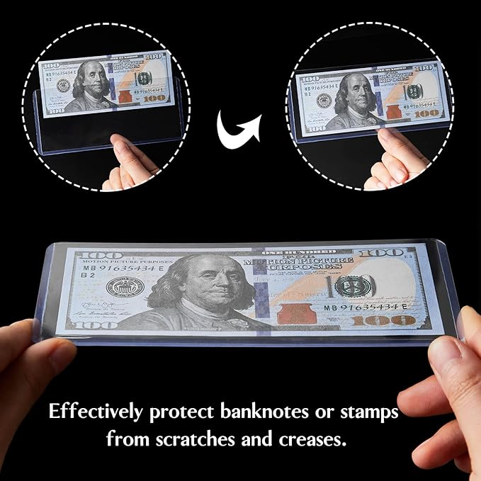 25Pcs Dollar Bill Sleeves - 6.8 x 2.9 Inch Hard Plastic Currency Sleeves, Clear Money Holders Waterproof Transparent Currency Protectors for Collectors