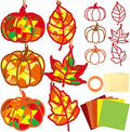 Qyeahkj 36 Set Fall Suncatchers Crafts for Kids DIY Autumn Window Tissue Paper Crafts Kit Maple Leaves Pumpkin Hanging Decor for Thanksgiving School Home Activity Art Project Birthday Party Favor Gift