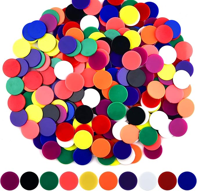 Coopay 300 Pieces 10 Colors Plastic Learning Counters Disks Bingo Chip Counting Discs Markers for Math Practice and Poker Chips Game Tokens,1Inch (Style 1)