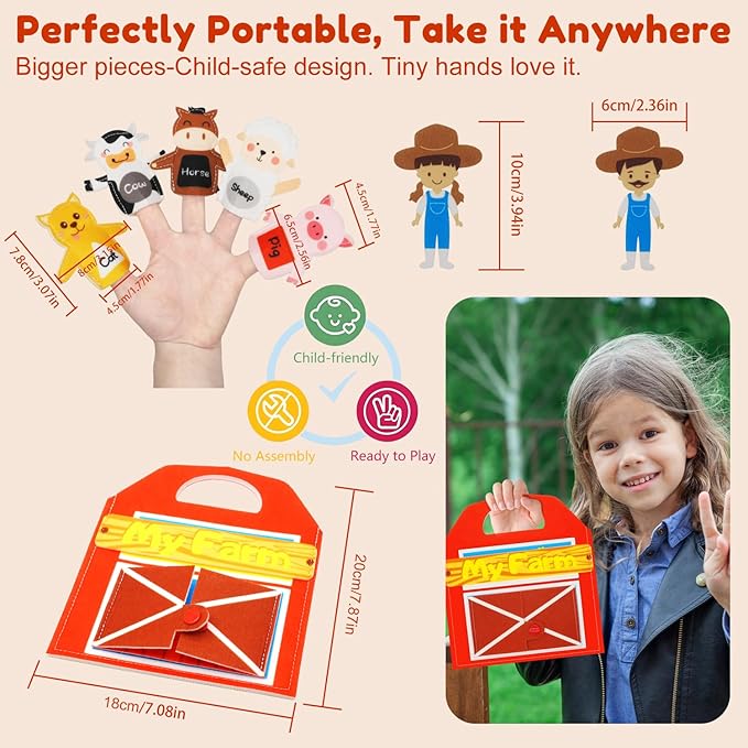 Animals Finger Puppets for Kids Ages 3-5, Felt Montessori Toddler Finger Puppets, Early Learning Interactive Play Kit, Road Trip Airplane Travel Toys, Farm Story Boys and Girls Birthday Gifts